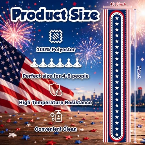 4th of July Decorations - Patriotic USA Stars Table Runner for Home | Memorial Day Decorations - Fourth of July, alternate