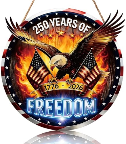 4th of July Door Sign 250 Anniversary America Eagle Front Door Sign 3D 1776-2026 Wreath Patriotic Independence