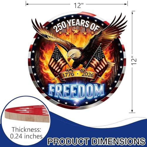 4th of July Door Sign 250 Anniversary America Eagle Front Door Sign 3D 1776-2026 Wreath Patriotic Independence, alternate