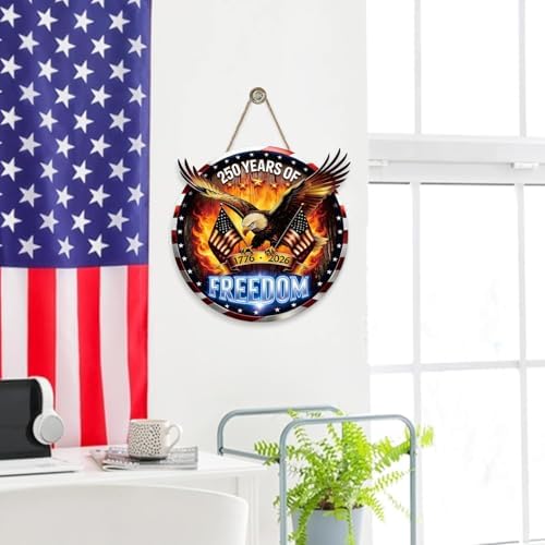 4th of July Door Sign 250 Anniversary America Eagle Front Door Sign 3D 1776-2026 Wreath Patriotic Independence, alternate