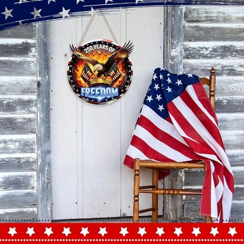 4th of July Door Sign 250 Anniversary America Eagle Front Door Sign 3D 1776-2026 Wreath Patriotic Independence, alternate