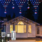 4th of July Lights 13.8ft 200 LED Red White Blue Net Lights with 12 Stars,8 Modes Curtain Lights with Remote