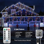 4th of July Lights 13.8ft 200 LED Red White Blue Net Lights with 12 Stars,8 Modes Curtain Lights with Remote, alternate view