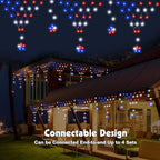 4th of July Lights 13.8ft 200 LED Red White Blue Net Lights with 12 Stars,8 Modes Curtain Lights with Remote, alternate view