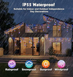 4th of July Lights 13.8ft 200 LED Red White Blue Net Lights with 12 Stars,8 Modes Curtain Lights with Remote, alternate view