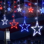 4th of July Patriotic Star Icicle Lights, 8.2FT 126L Red White Blue
