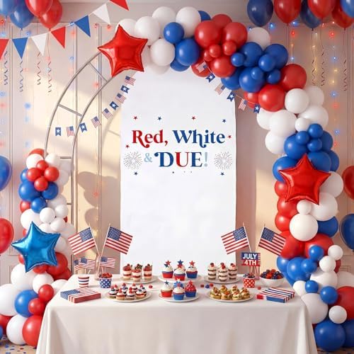 4th of July Red White & Blue Baby Shower Arch Backdrop Decor in 6.6 ft in Red, White, Blue, alternate view 4