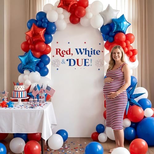 4th of July Red White & Blue Baby Shower Arch Backdrop Decor in 6.6 ft in Red, White, Blue, alternate view 5