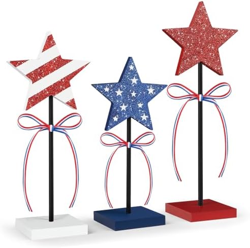4th of July Tiered Tray Decor Wooden Star Set 3 PCS Labor Day Table Decor
