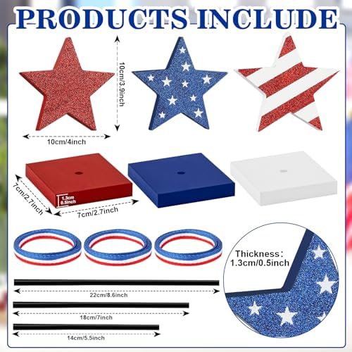 4th of July Tiered Tray Decor Wooden Star Set 3 PCS Labor Day Table Decor, alternate view 4