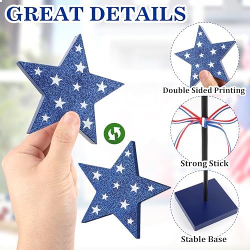 4th of July Tiered Tray Decor Wooden Star Set 3 PCS Labor Day Table Decor, alternate view 5
