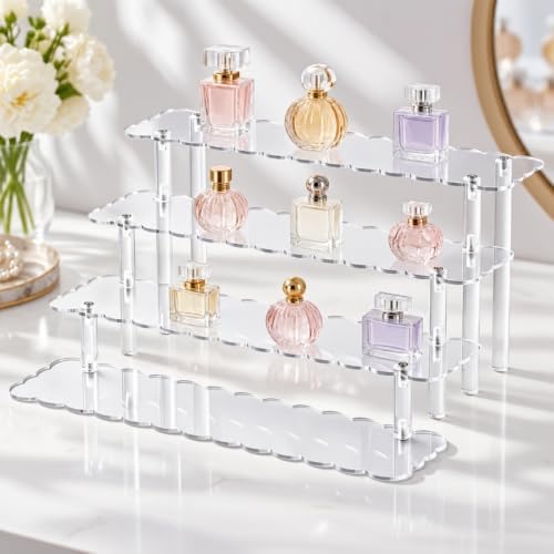 4Tier Scalloped Display Riser Stand Clear Acrylic Perfume Organizer in clear, alternate view 2