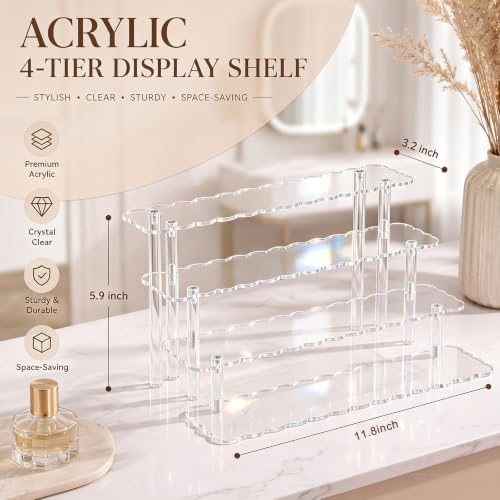 4Tier Scalloped Display Riser Stand Clear Acrylic Perfume Organizer in clear, alternate view 3