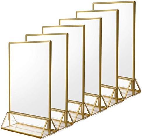 4x6 Acrylic Sign Holder, Picture Frame, Wedding Table Numbers, 6pack in 4x6" in Gold