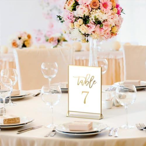 4x6 Acrylic Sign Holder, Picture Frame, Wedding Table Numbers, 6pack in 4x6" in Gold, alternate view 2