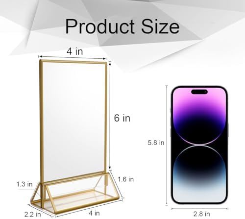 4x6 Acrylic Sign Holder, Picture Frame, Wedding Table Numbers, 6pack in 4x6" in Gold, alternate view 3
