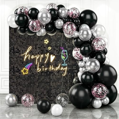 4x6 FT Black Shimmer Wall Backdrop, 24 Pcs for Party in 4x6 FT in Black
