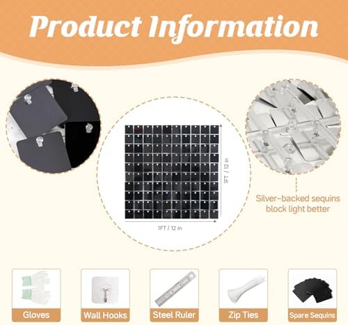 4x6 FT Black Shimmer Wall Backdrop, 24 Pcs for Party in 4x6 FT in Black, alternate view 2