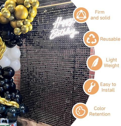 4x6 FT Black Shimmer Wall Backdrop, 24 Pcs for Party in 4x6 FT in Black, alternate view 3