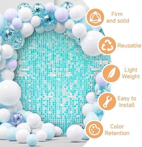 4x6 FT Iridescent Blue Shimmer Wall Backdrop, 24 Pcs for Party in 4x6 FT in Iridescent Blue, alternate view 2
