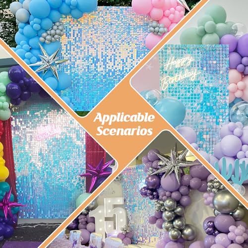 4x6 FT Iridescent Blue Shimmer Wall Backdrop, 24 Pcs for Party in 4x6 FT in Iridescent Blue, alternate view 4