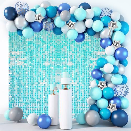 4x6 FT Iridescent Blue Shimmer Wall Backdrop, 24 Pcs for Party in 4x6 FT in Iridescent Blue, alternate view 6
