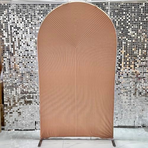 4X7ft Beige Brown Ripples Arch Fabric Backdrop Covers for Wedding Bridal Shower Birthday Party Decoration Arched, alternate