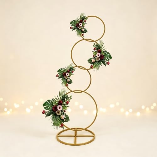 5.02ft High Metal Hoop Pillar Flower Stand, Wedding Round Backdrop Stand, Detachable 4 Tier Metal Flower Arch