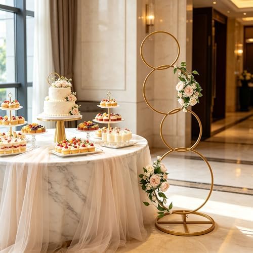 5.02ft High Metal Hoop Pillar Flower Stand, Wedding Round Backdrop Stand, Detachable 4 Tier Metal Flower Arch, alternate view