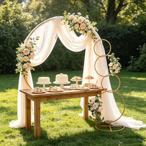 5.02ft High Metal Hoop Pillar Flower Stand, Wedding Round Backdrop Stand, Detachable 4 Tier Metal Flower Arch, alternate view