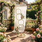 5.02ft High Metal Hoop Pillar Flower Stand, Wedding Round Backdrop Stand, Detachable 4 Tier Metal Flower Arch, alternate view