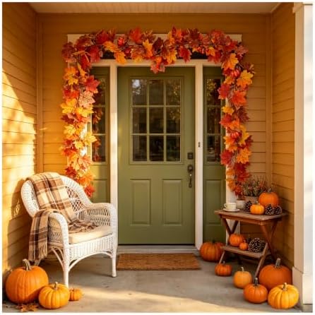 5.2 FT Artificial Fall Garland with Pumpkins and Maple Leaves, Autumn Garland for Mantel, Fireplace, Front Door, alternate