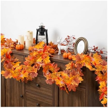 5.2 FT Artificial Fall Garland with Pumpkins and Maple Leaves, Autumn Garland for Mantel, Fireplace, Front Door, alternate