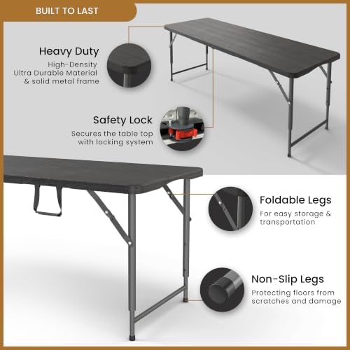 5.5 Feet ADJUSTABLE Foldable Table with Built in Handle & Steel Legs | 5.5FT Heavy Duty Folding Portable |, alternate view 4