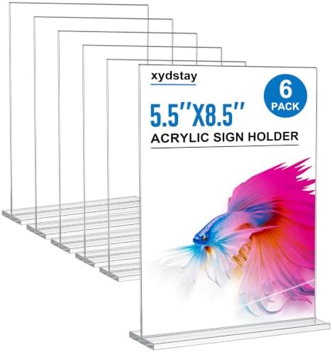5.5 x 8.5 Acrylic Sign Holder 6 pack, Clear Table Display Stand