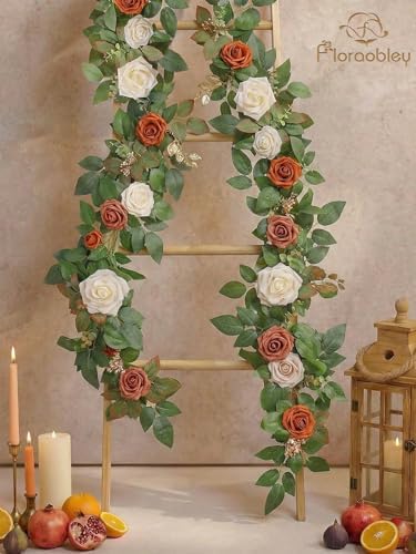 5.5FT Artificial Rose Garland Fake Flower Garland - Warm Orange, alternate view 6