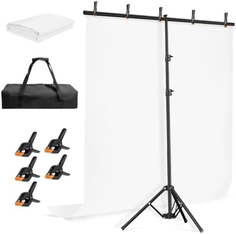 5 * 6.5ft White Photo Backdrop Stand Kit with T-Shape Stand