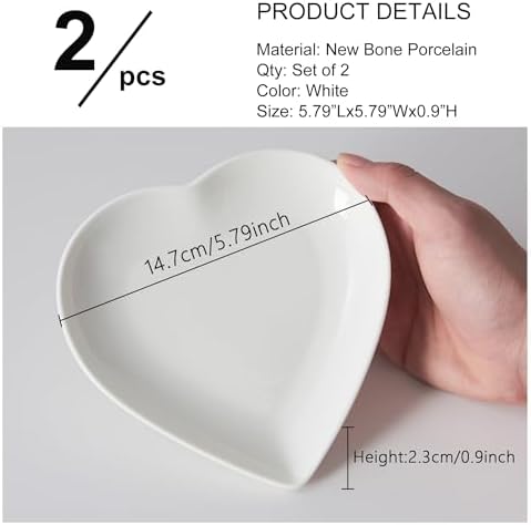 5.7" Heart Shaped Plates, Ceramic Salad Dessert Snack Plates Cake Waffles Dish Fruit Food Dinnerware Serving for, alternate