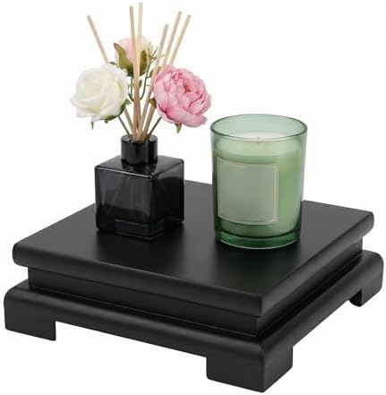 5.9" Black Wood Riser for Decor, Square Bathroom Counter Organizer Tray, Wooden Pedestal Stand for Kitchen Soap