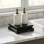 5.9" Black Wood Riser for Decor, Square Bathroom Counter Organizer Tray, Wooden Pedestal Stand for Kitchen Soap, alternate