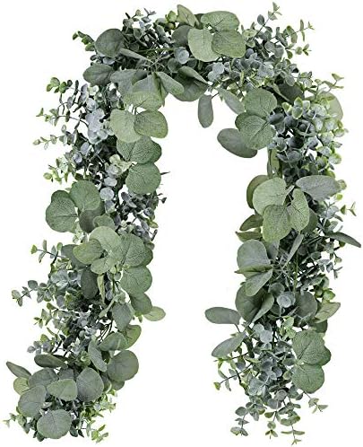 5.9' Long Faux Silver Dollar Eucalyptus Leaves Greenery Artificial Garland in Grey Green for Wedding Arch Swag