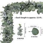 5.9' Long Faux Silver Dollar Eucalyptus Leaves Greenery Artificial Garland in Grey Green for Wedding Arch Swag, alternate