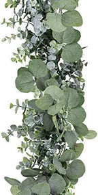 5.9' Long Faux Silver Dollar Eucalyptus Leaves Greenery Artificial Garland in Grey Green for Wedding Arch Swag, alternate