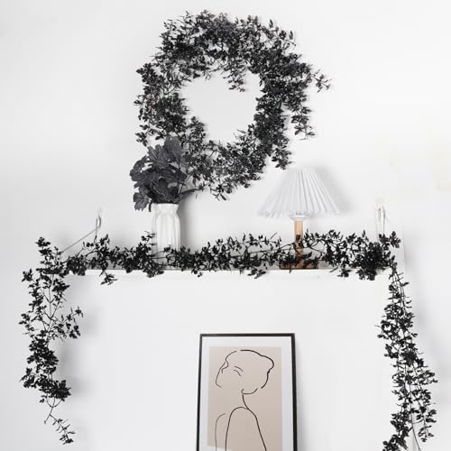 5.9FT Black Artificial Monstera Leaves Garland Hanging Vine 2Pcs, alternate view 2