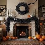 5.9FT Black Artificial Norfolk Pine Garland Real Touch Halloween Garlands Faux Garland for Table Mantle Holiday, alternate