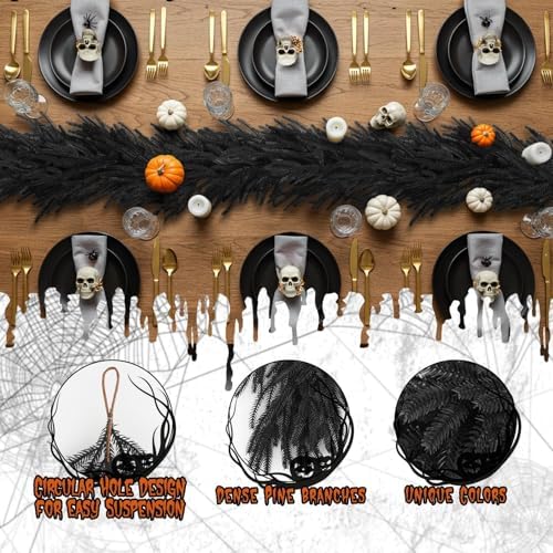 5.9FT Black Artificial Norfolk Pine Garland Real Touch Halloween Garlands Faux Garland for Table Mantle Holiday, alternate