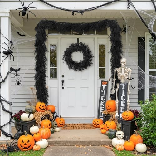 5.9FT Black Artificial Norfolk Pine Garland Real Touch Halloween Garlands Faux Garland for Table Mantle Holiday, alternate