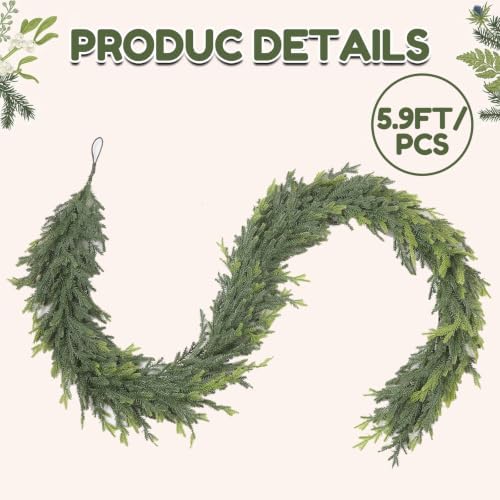 5.9FT Christmas Norfolk Garland, Realistic Faux Pine Garlands, Green Artificial Greenery Garland for Winter, alternate view 3