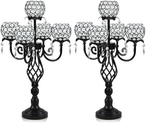 5-Arm Crystal Candelabra Centerpiece 23.2" Tall - Elegant Candle Holder Stand with Crystal Bowl, Chic Table