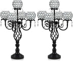 5-Arm Crystal Candelabra Centerpiece 23.2" Tall - Elegant Candle Holder Stand with Crystal Bowl, Chic Table
